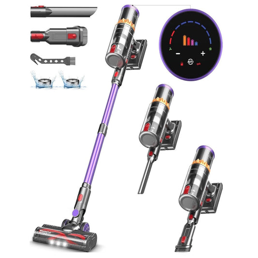 Cordless Vacuum Cleaner, 550W/45Kpa/60Mins Stick Vacuum with Smart Display & Auto Mode, Anti-Tangle Vacuum Cleaner for Home, Lightweight Vacuum for Pet Hair Carpet Hardwood Floor