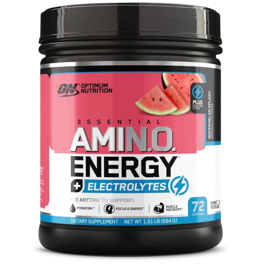 Optimum Nutrition Essential AMIN.O Energy & Electrolytes - Energy, Focus & Post-Workout Muscle Recovery - Watermelon Pre-Workout Electrolyte Powder Drink - Watermelon Splash, 1.51 lb (72 Servings)