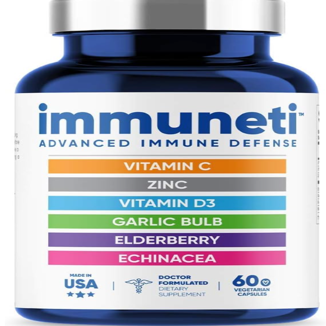 Immuneti - Advanced Immune Defense, 6-in-1 Powerful Blend of Vitamin C, Vitamin D3, Zinc, Elderberries, Garlic Bulb, Echinacea - Supports Overall Health, Provides Vital Nutrients & Antioxidants