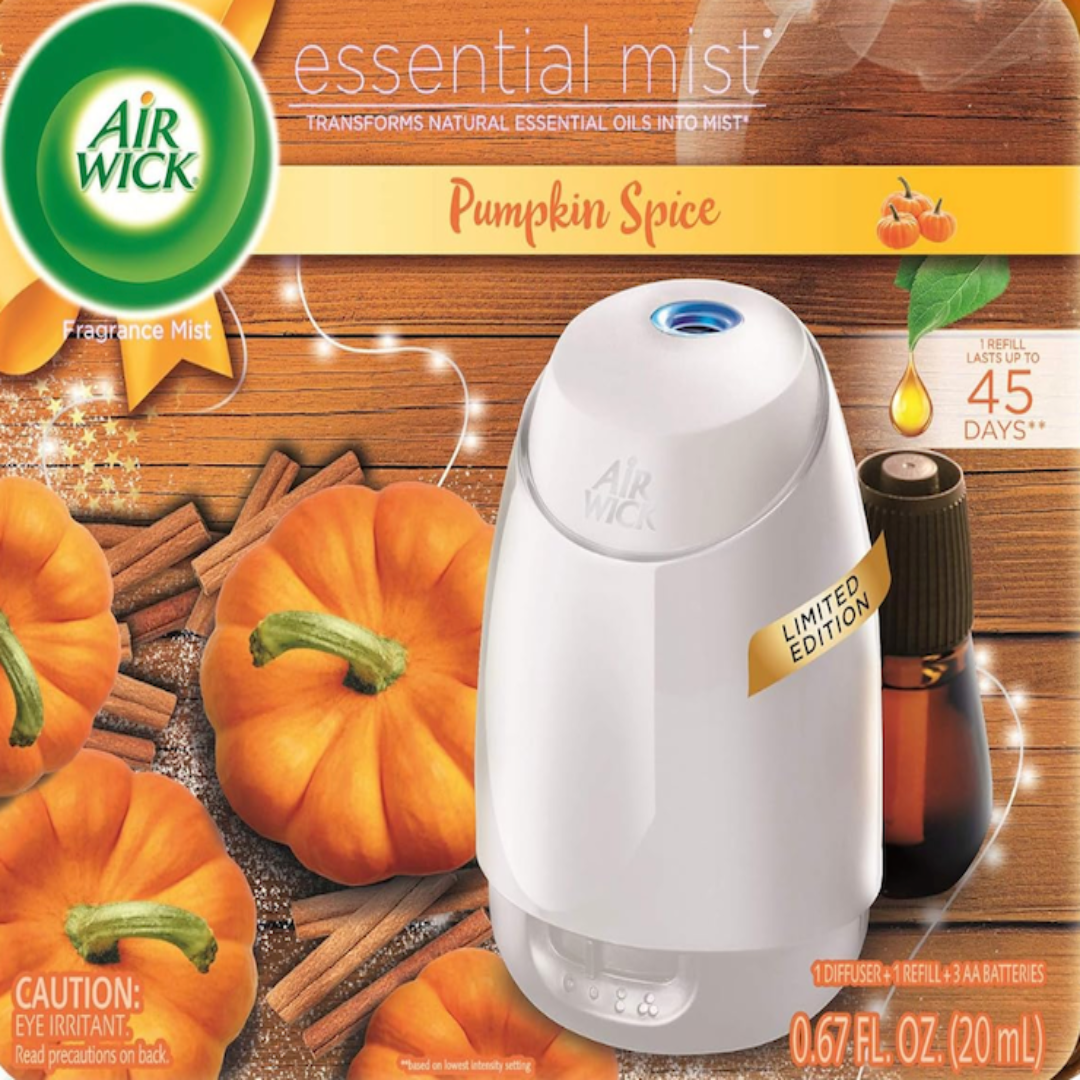 Air Wick Essential Mist, Essential Oils Diffuser, (Diffuser + 1 Refill), Pumpkin Spice, Fall Scent, Fall Spray, Air Freshener